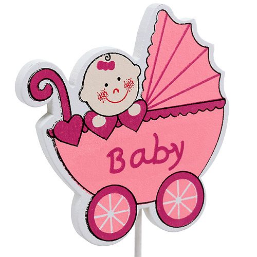 Floristik24 Deko-Stecker Kinderwagen 6cm Rosa, Blau 16 St