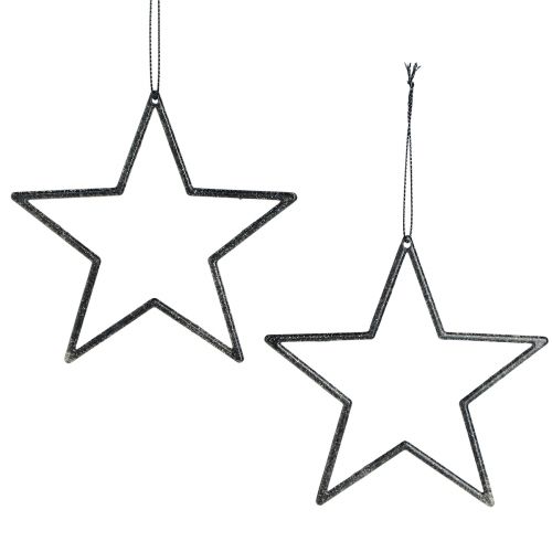 Floristik24 Deko Sterne Schwarz zum Hängen Weihnachtsbaumschmuck Ø12cm Set 12 Stück