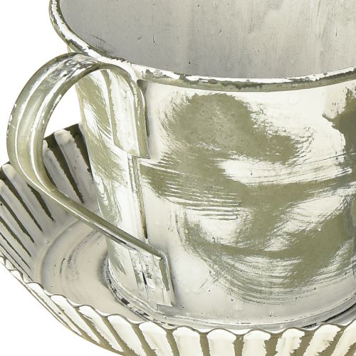 Floristik24 Deko Tasse Metall Weiß gewaschen Antik Ø9cm H8cm 2St
