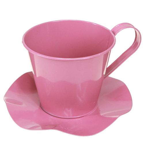Floristik24 Deko Teetasse Metall Tasse mit Teller Pink Ø12 H10cm 8 St