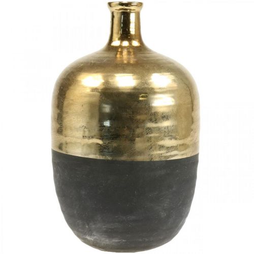Floristik24 Deko Vase Schwarz/Gold Blumenvase Keramik Ø18cm H29cm