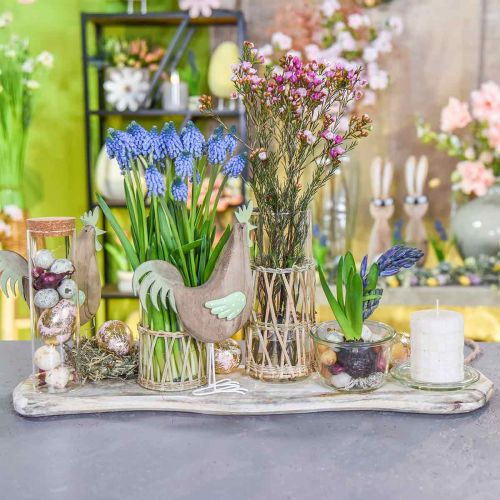 Deko Figur Hahn Holz, Metall Grün Tischdeko Ostern H23cm | Floristik24.de