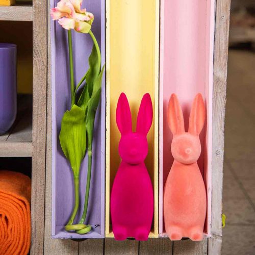 Floristik24 Deko Hase Deko-Osterhase – 2. Wahl – Beflockt Pink H29,5cm 2 St