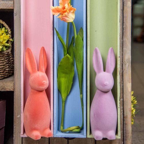 Floristik24 Deko Hase beflockt Apricot, Osterdeko H30cm 2St