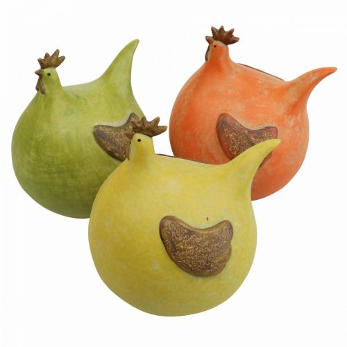 Floristik24 Deko Huhn Bunte Osterdeko Grün/Gelb/Orange 13cm 3St
