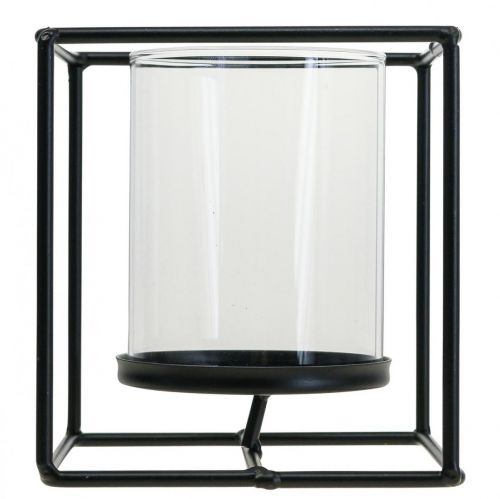 Floristik24 Deko Kerzenhalter Schwarz Metall Windlicht Glas 12×12×13cm