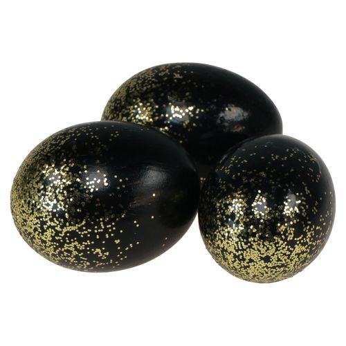 Floristik24 Deko Ostereier echtes Gänseei Schwarz mit Gold-Glitter H7,5–8,5cm 10St