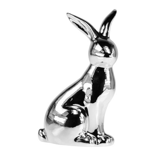 Deko Osterhase Keramik Deko Hase sitzend Silber H23cm