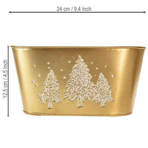 Deko Schale oval Tannenbaum Übertopf Gold 24×13×12,5cm | Floristik24.de