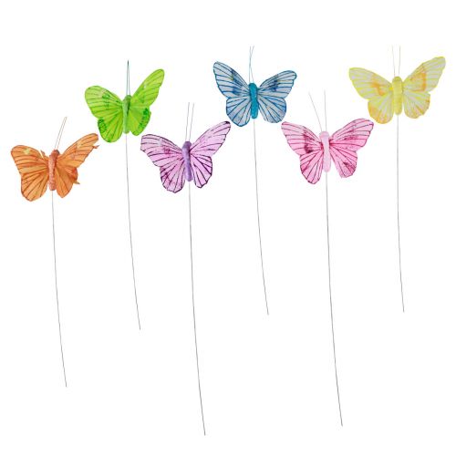 Deko Schmetterlinge am Draht Bunt Federn 5,5×8cm 12St