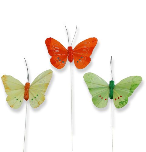 Floristik24 Deko-Schmetterlinge am Draht mehrfarbig 8 cm