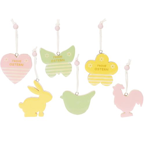 Osterdeko zum Hängen Osterfiguren Anhänger Holz Pastellfarben 7×7cm 6St