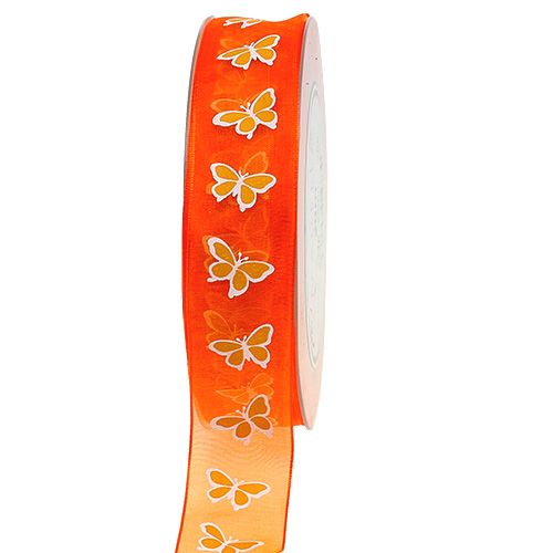 Floristik24 Dekoband mit Schmetterling Orange 25mm 20m