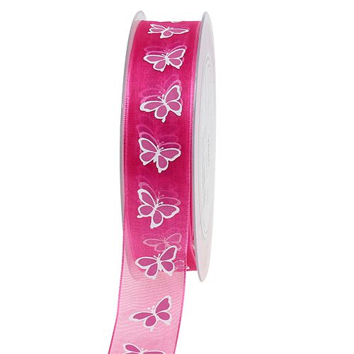 Dekoband mit Schmetterling Pink 25mm 20m | Floristik24.de