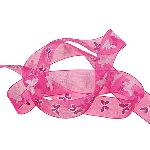 Dekoband mit Schmetterling Pink 25mm 20m | Floristik24.de