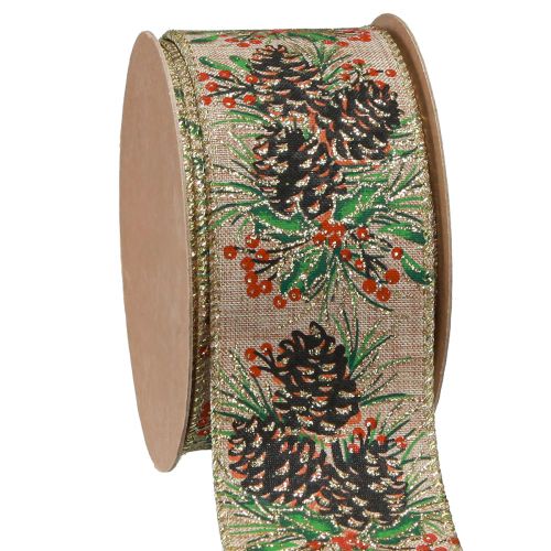 Dekoband Weihnachten Zapfen Breites Geschenkband Natur 60mm 10m
