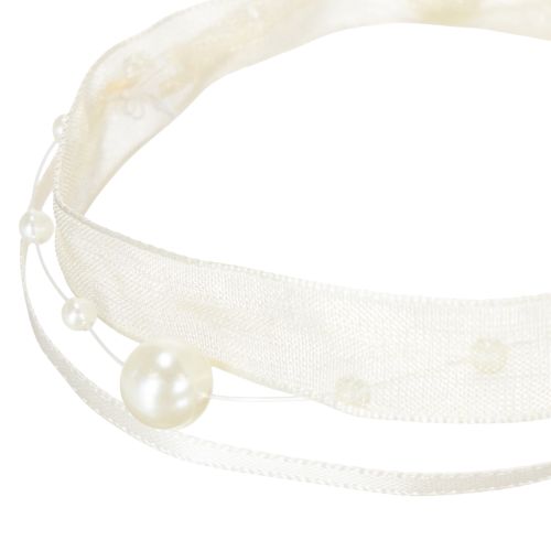 Dekoband mit Perlen Creme 20mm 5m | Floristik24.de