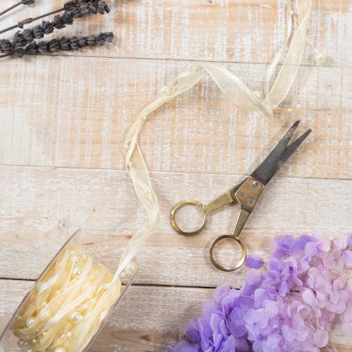 Dekoband mit Perlen Creme 20mm 5m | Floristik24.de