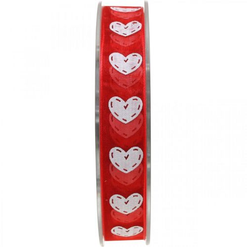 Dekoband Herzen, Hochzeitsdeko, Schleifenband Valentinstag Rot, Weiß 15mm 20m