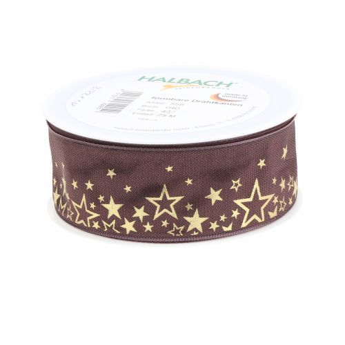 Floristik24 Dekoband Stern-Muster Rosa-Gold 40mm 25m