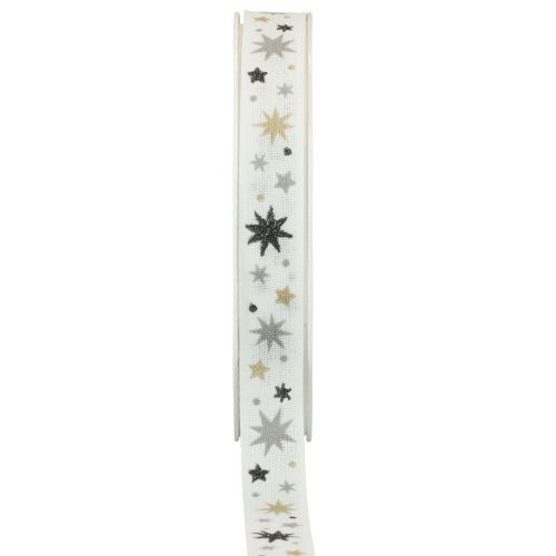 Floristik24 Schleifenband Weihnachten Geschenkband Weiß Sternmuster 15mm 20m