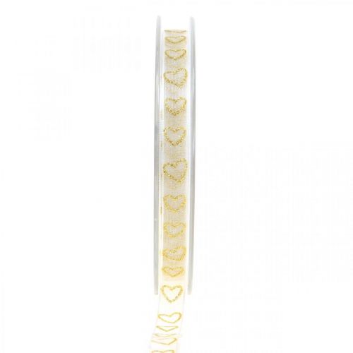Dekoband Weiß Geschenkband Herz Gold Glitter 10mm 20m