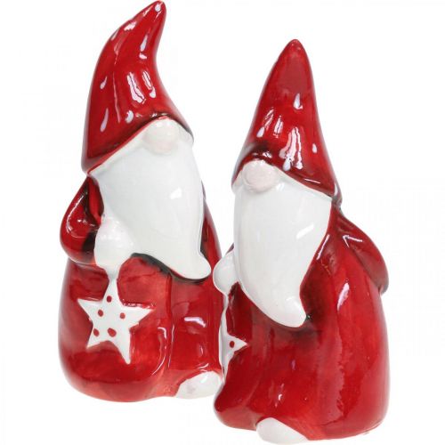 Floristik24 Weihnachtsmann Figur Nikolaus Rot, Weiß Keramik H13,5cm 2St