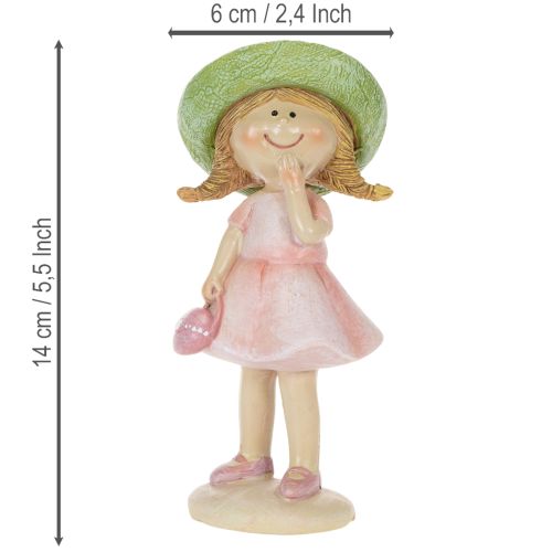 Dekofiguren Mädchen mit Hut Rosa Grün 6,5x5,5x14,5cm 2St | Floristik24.de