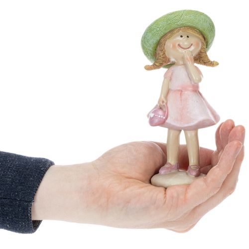 Dekofiguren Mädchen mit Hut Rosa Grün 6,5x5,5x14,5cm 2St | Floristik24.de