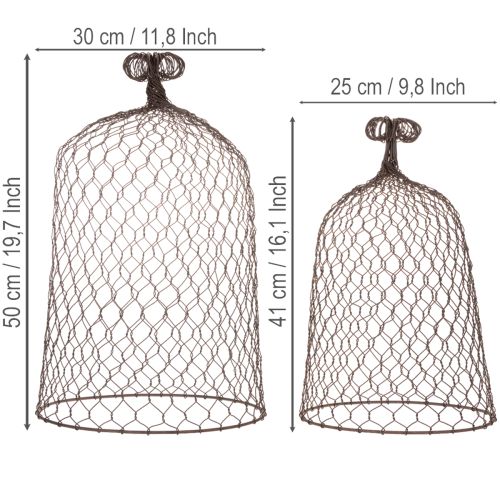 Dekoglocke aus Metall, Rankhilfe, Drahthaube Braun, Edelrost H50/41cm Ø30/25cm 2er-Set | Floristik24.de
