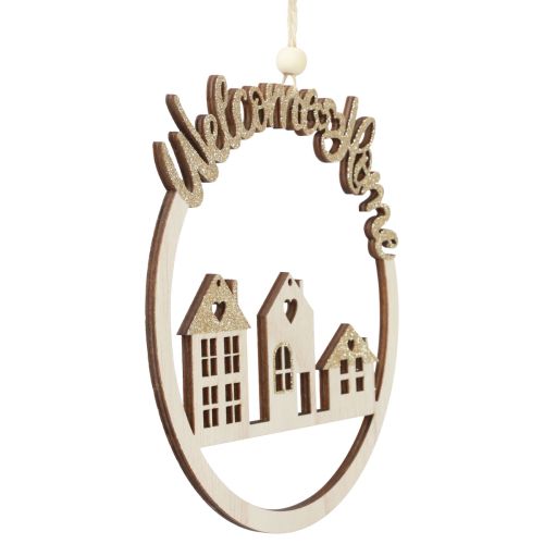 Floristik24 Dekohänger Holz Gold Glitzer Welcome Home Ø16,5cm 6 St