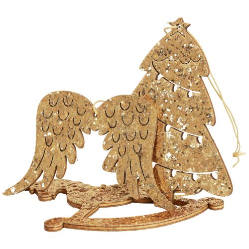 Floristik24 Dekohänger Holz Gold Glitter Christbaumschmuck 10cm 6 St