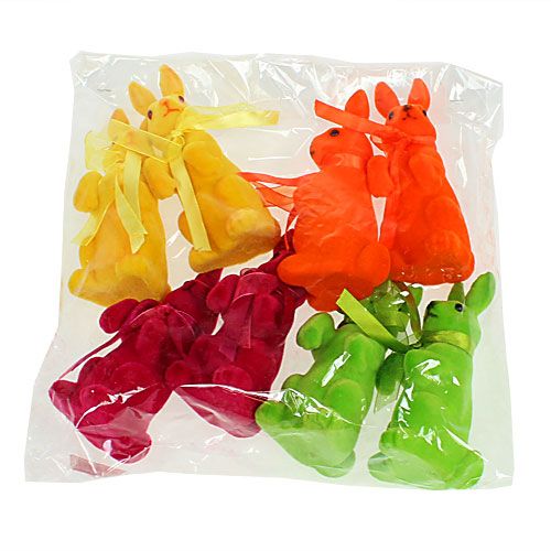 Floristik24 Deko-Hasen sitzend beflockt bunt H14,5cm 8St