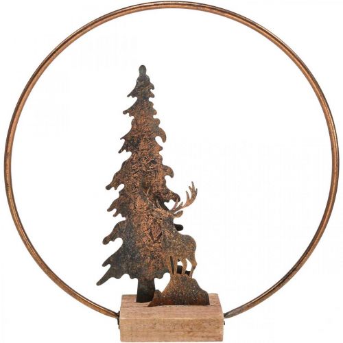 Floristik24 Dekoring Weihnachten Tanne Hirsch Metall Holz Sockel Ø38cm