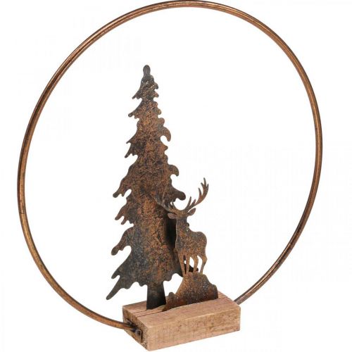 Dekoring Weihnachten Tanne Hirsch Metall Holz Sockel Ø38cm