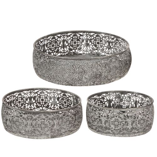 Dekoschale Metall Grau Weiß Muster Ø16/19,5/23,5cm 3er-Set | Floristik24.de