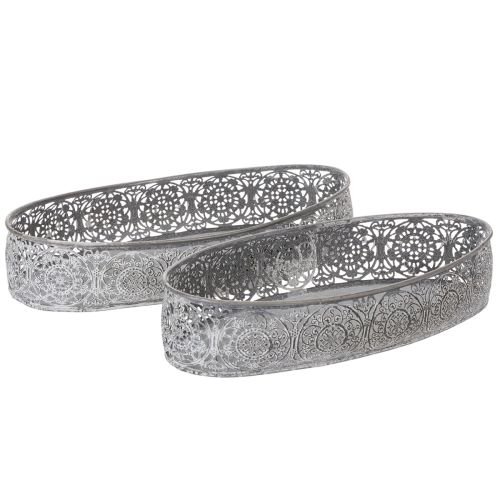 Dekoschale Metall Muster Grau Oval L36cm/33,5cm 2er-Set kaufen | Floristik24.de