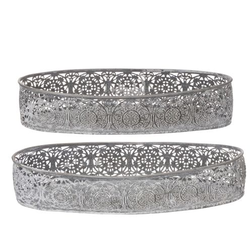 Dekoschale Metall Muster Grau Oval L36cm/33,5cm 2er-Set | Floristik24.de