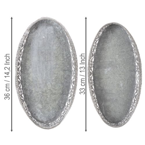 Dekoschale Metall Muster Grau Oval L36cm/33,5cm 2er-Set | Floristik24.de