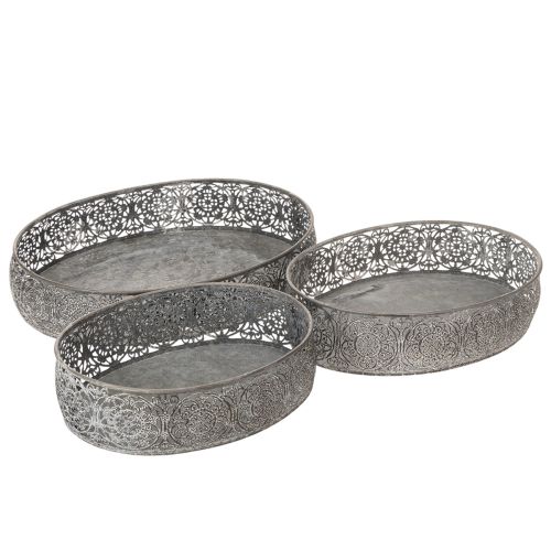 Dekoschale Metall Oval Muster Grau 25,5/29/34,5cm 3er-Set kaufen | Floristik24.de