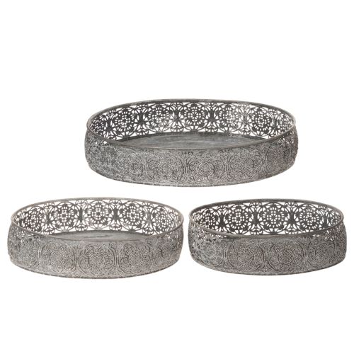 Dekoschale Metall Oval Muster Grau 25,5/29/34,5cm 3er-Set | Floristik24.de