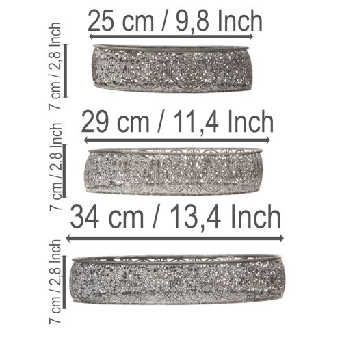 Dekoschale Metall Oval Muster Grau 25,5/29/34,5cm 3er-Set | Floristik24.de