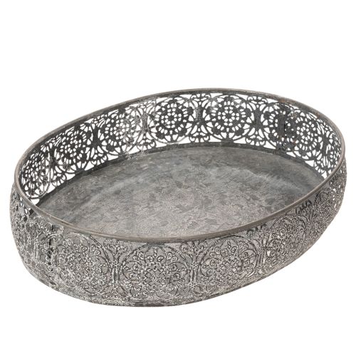Dekoschale Metall Oval Muster Grau 25,5/29/34,5cm 3er-Set | Floristik24.de
