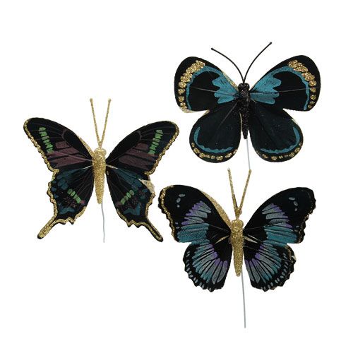 Floristik24 Federschmetterling am Draht Schwarz sortiert 7,5cm - 8,5cm 6St