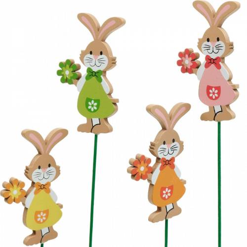 Floristik24 Dekostecker Osterhase mit Blume Osterdeko Holz Hasen am Stab 24 St