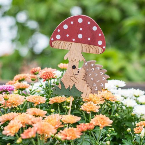 Floristik24 Dekostecker, herbstliche Holzdeko, Igel mit Pilz H11cm L34cm 12St