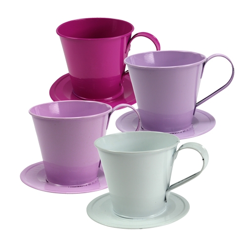 Floristik24 Deko-Tasse mit Teller sort. Ø12cm H10cm 8St.