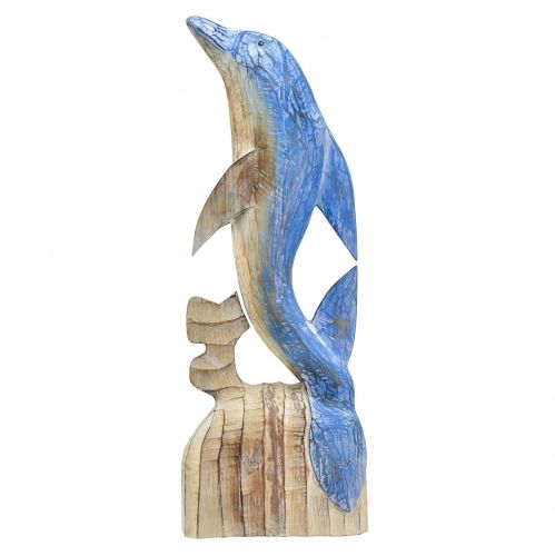 Floristik24 Delphin Figur Maritime Holzdeko Handgeschnitzt Blau H59cm