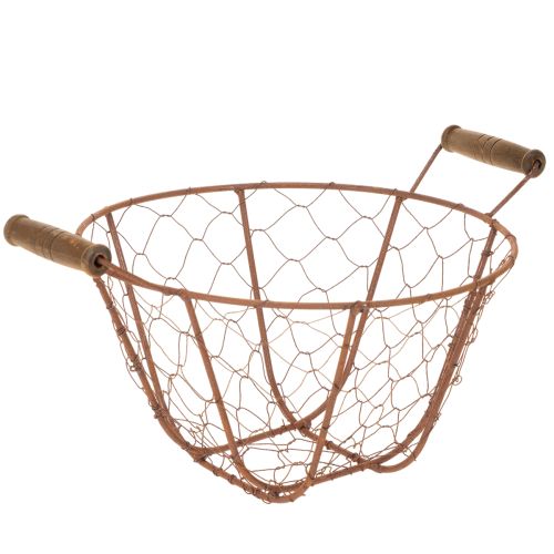 Artikel Drahtkorb Vintage rund mit Holzgriffen Metallkorb Rost Ø22cm