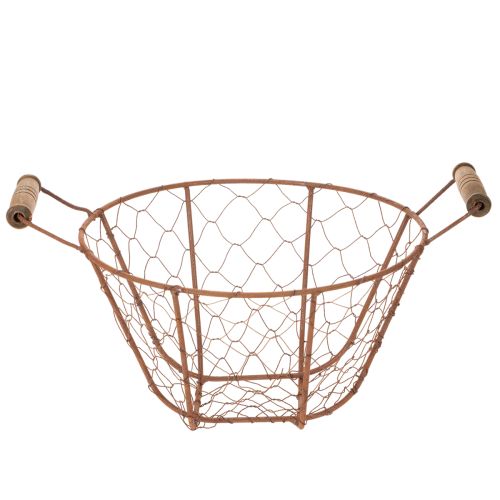 Drahtkorb Vintage rund mit Holzgriffen Metallkorb Rost Ø22cm | Floristik24.de